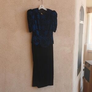 Vintage Scott McClintock Elegant Black and Blue Long Sleeve Dress
